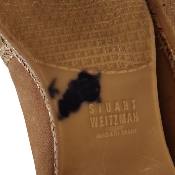 Stuart Weitzman Beige Nubuck Espadrille Flats 7 Braided Trim Cap Toe Spain - Picture 5 of 15